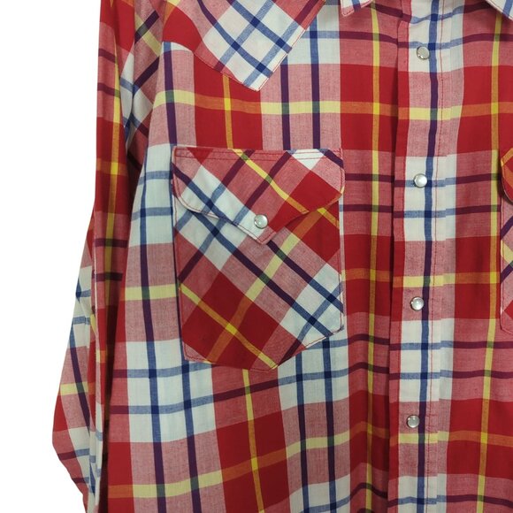 Vintage Ruddock Men's Long-Sleeve Shirt Red Plaid Western Shirt Pearl Snap sz M - Picture 6 of 16